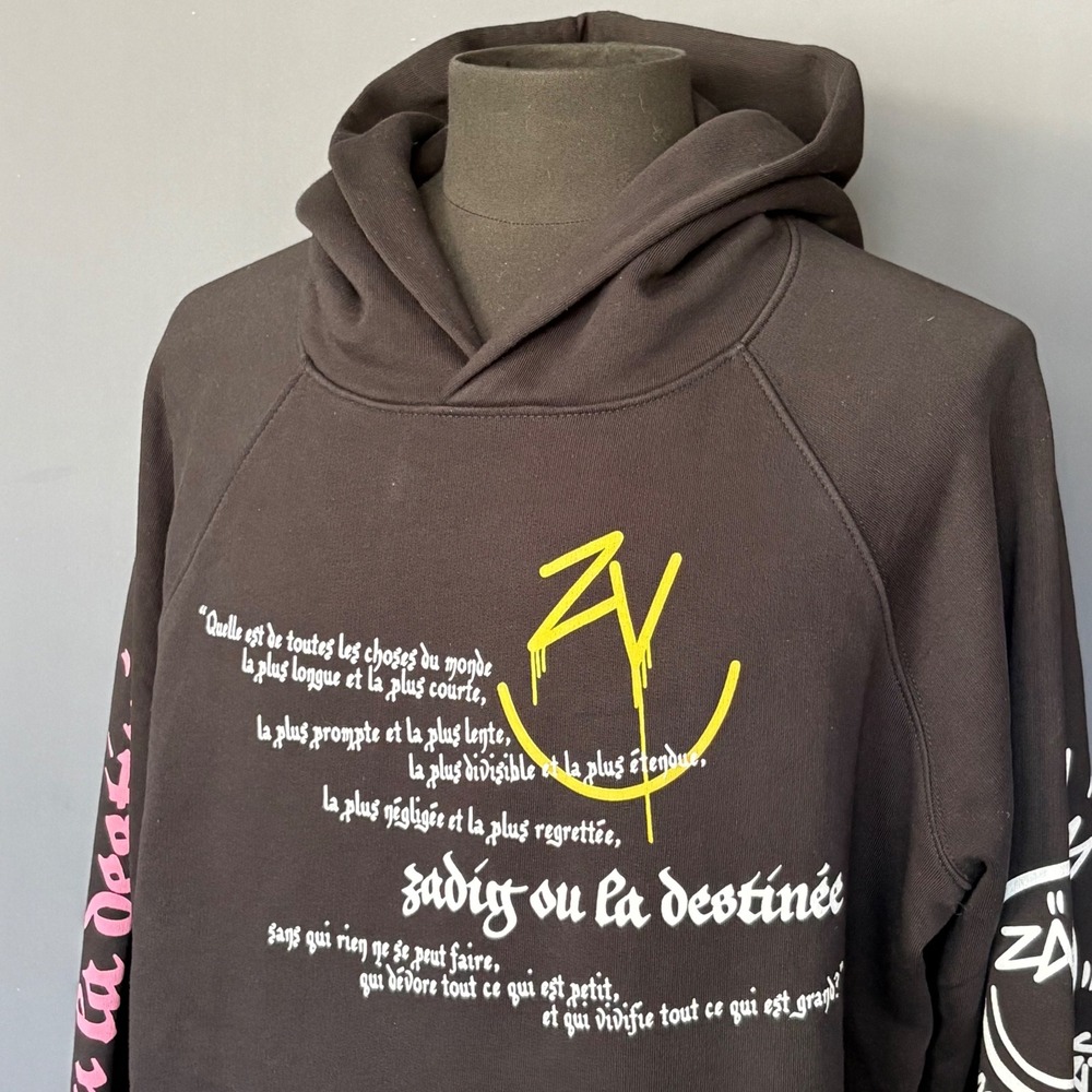 Zadig & Voltaire Georgy Multicusto Hoodie | Size Large | Happy Graphic Charcoal